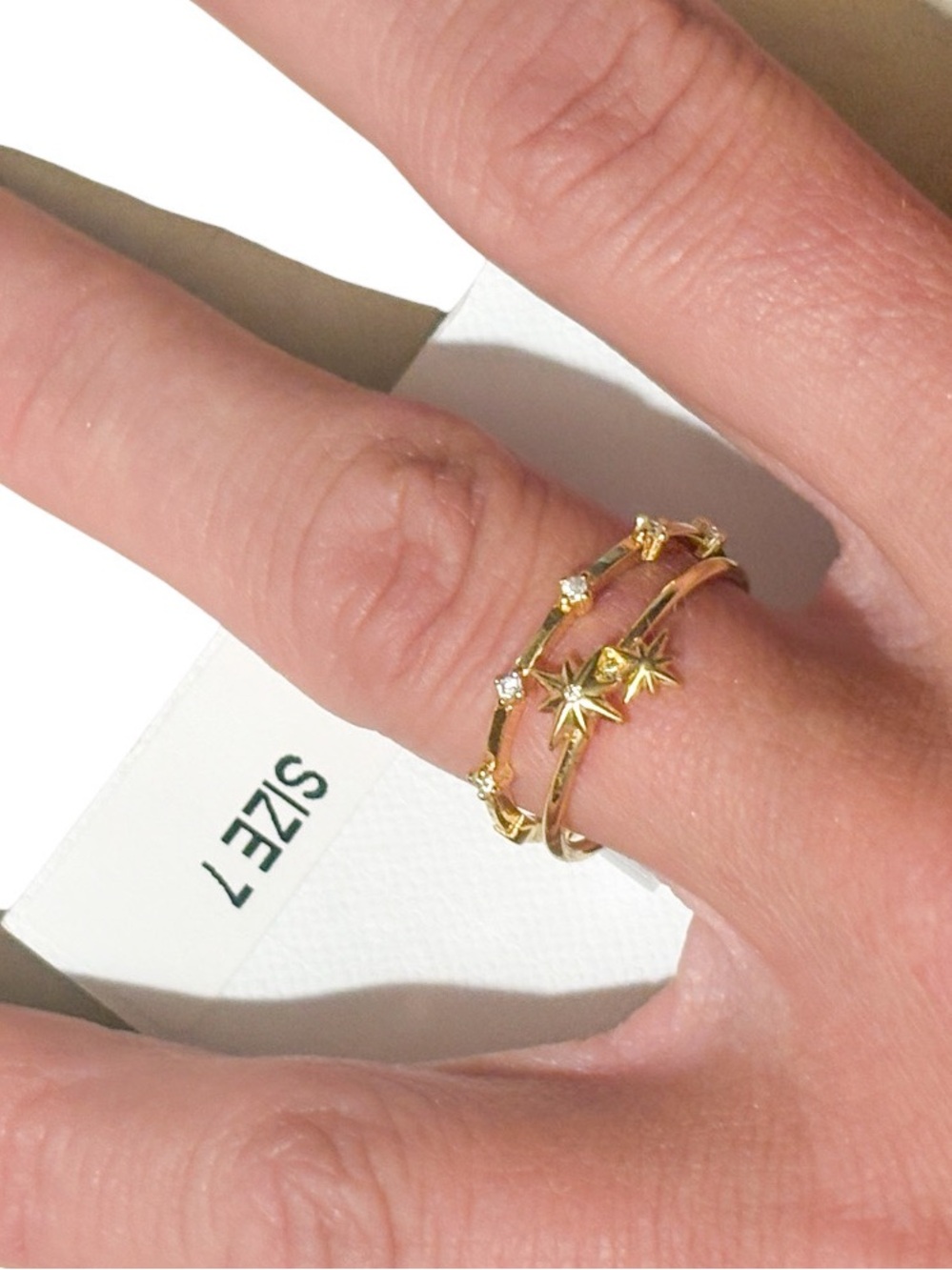 Argento Vivo Sterling Silver 18KT GP Starburst Ring Set